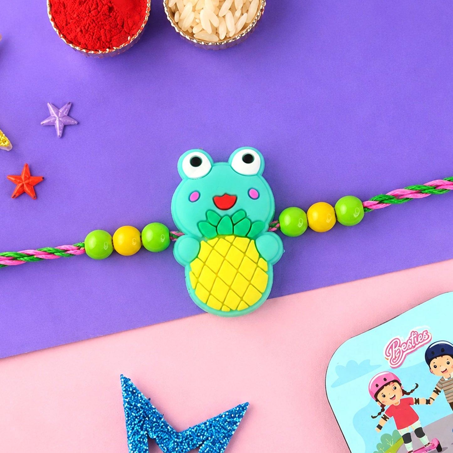 Frog Character Kids Beaded Thread Rakhi for Brother (10pcs)