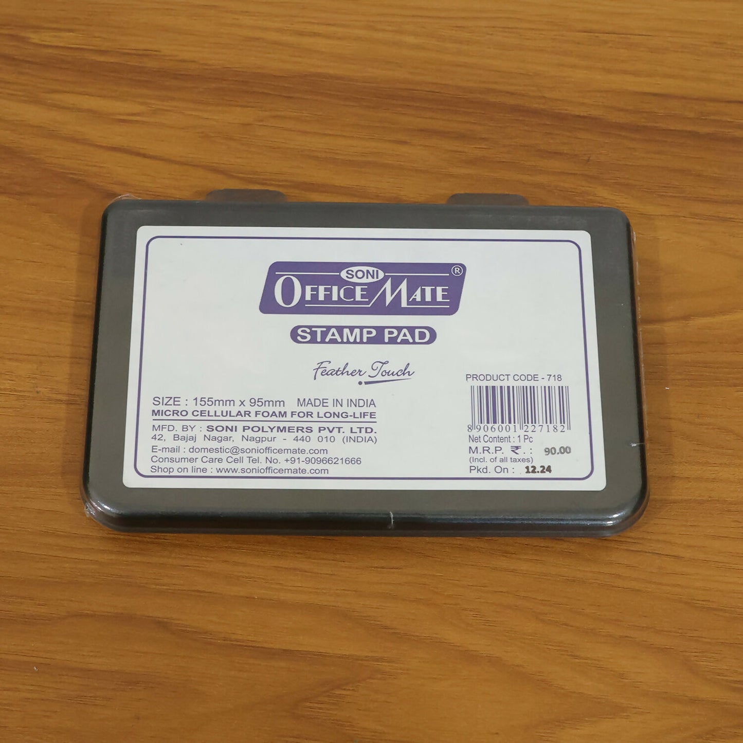 OfficeMate Black Feather Touch Stamp Pad for Office And School Use (155x95 mm)