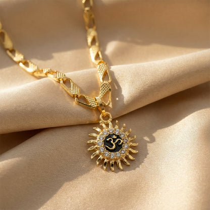 Sun and Om Pendant with Chain – Spiritual Charm Necklace (Mix Designs)