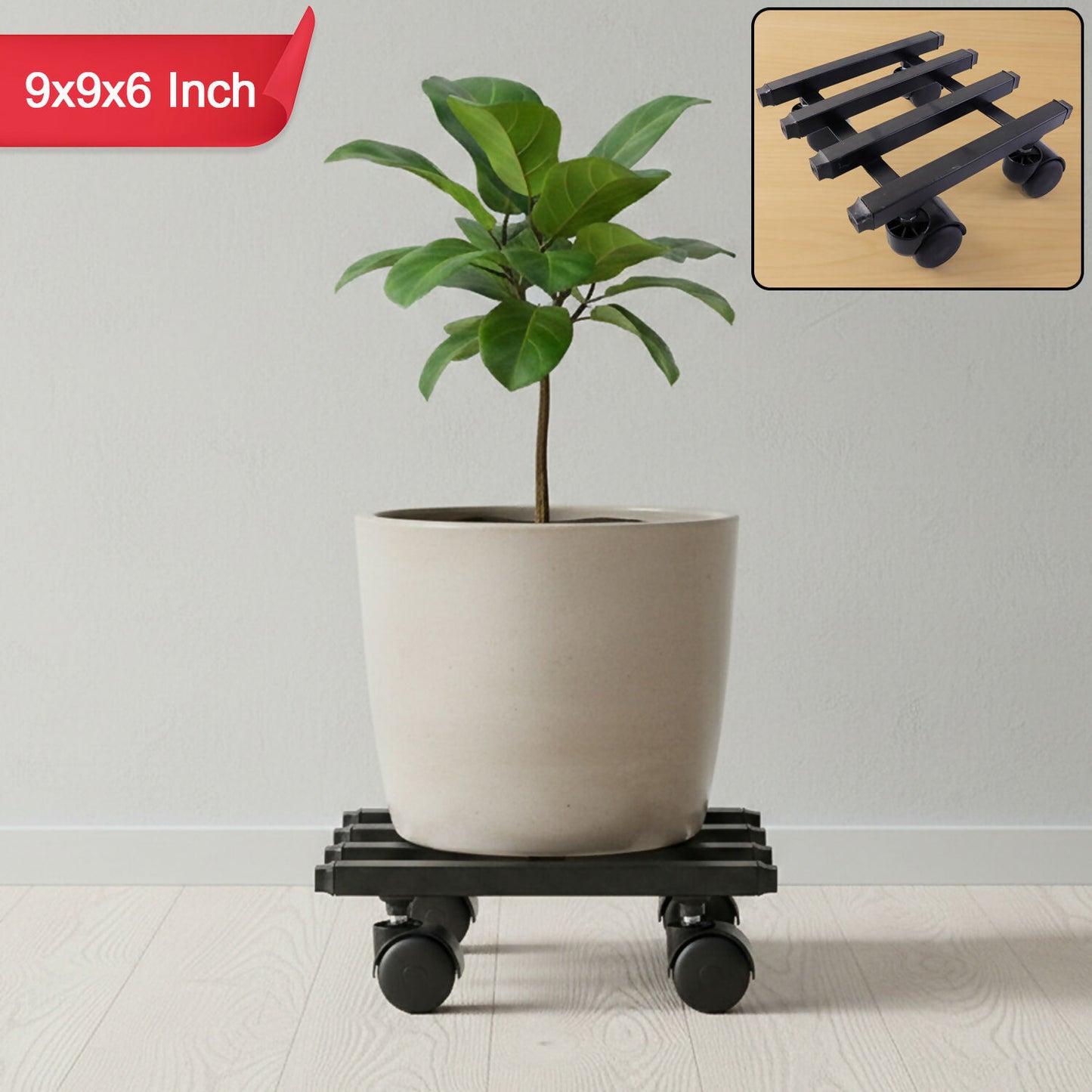 Square Heavy Duty Plant Pot Trolley with Wheels for Easy Movement, Indoor & Outdoor Planter Stand (9x9x6 Inch)