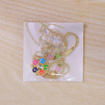 Multicolor Floral Kundan Pendant Rakhi with Pastel Beads