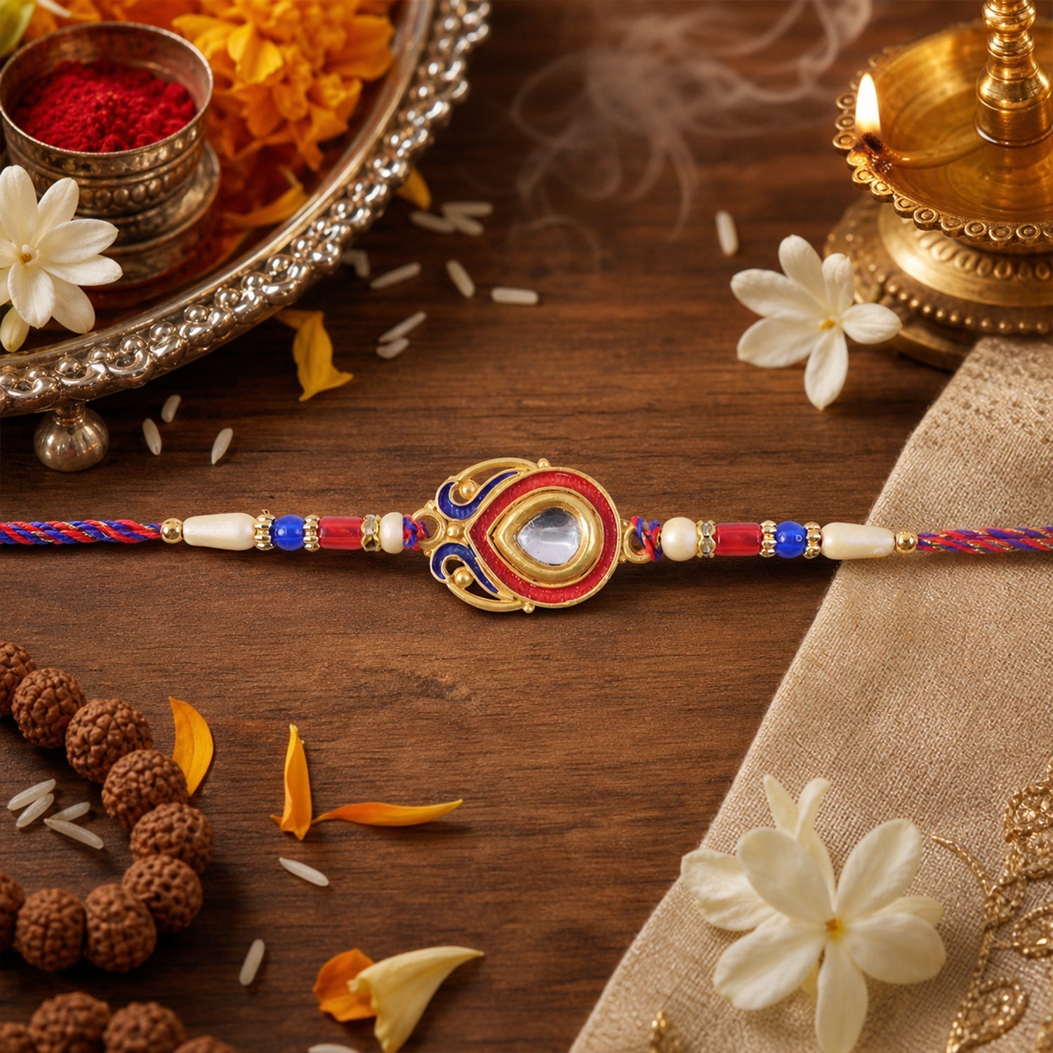 Kundan Stone Beaded Rakhi Classic Design for Raksha Bandhan (5pcs)