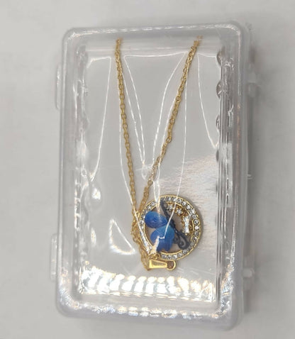 Gold Plated Blue Enamel Butterfly Circle Pendant Necklace For women and girls