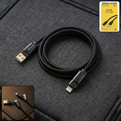 Lapcare Hook 4 in 1 Braided Charging Cable with USB A, Type C & Lightning