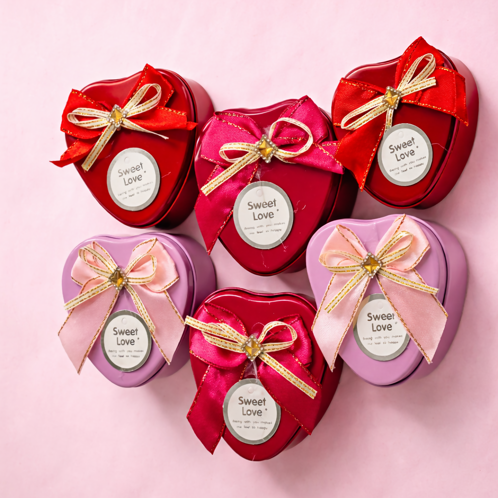 Heart Shape Metal Gift Box Pack of 6 with Ribbon | Reusable Decorative Tin
