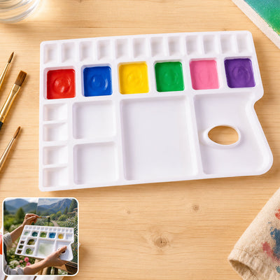 Large Rectangle Colour Mixing Plate Multi Well Paint Palette with Thumb Hole Grip