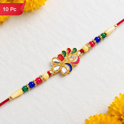 Peacock Feather Rakhi Elegant Multicolor Beads for Brother (10pcs)