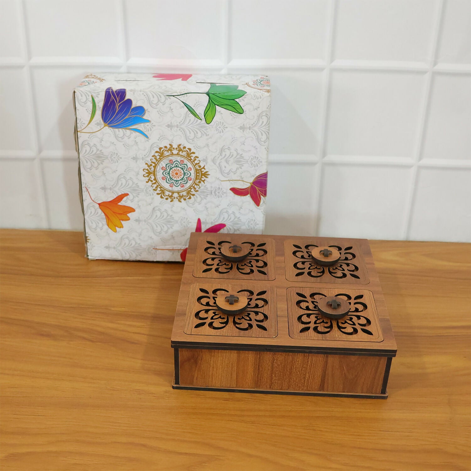 Premium Square Decorative Dry Fruit & Mukhwas Storage Box