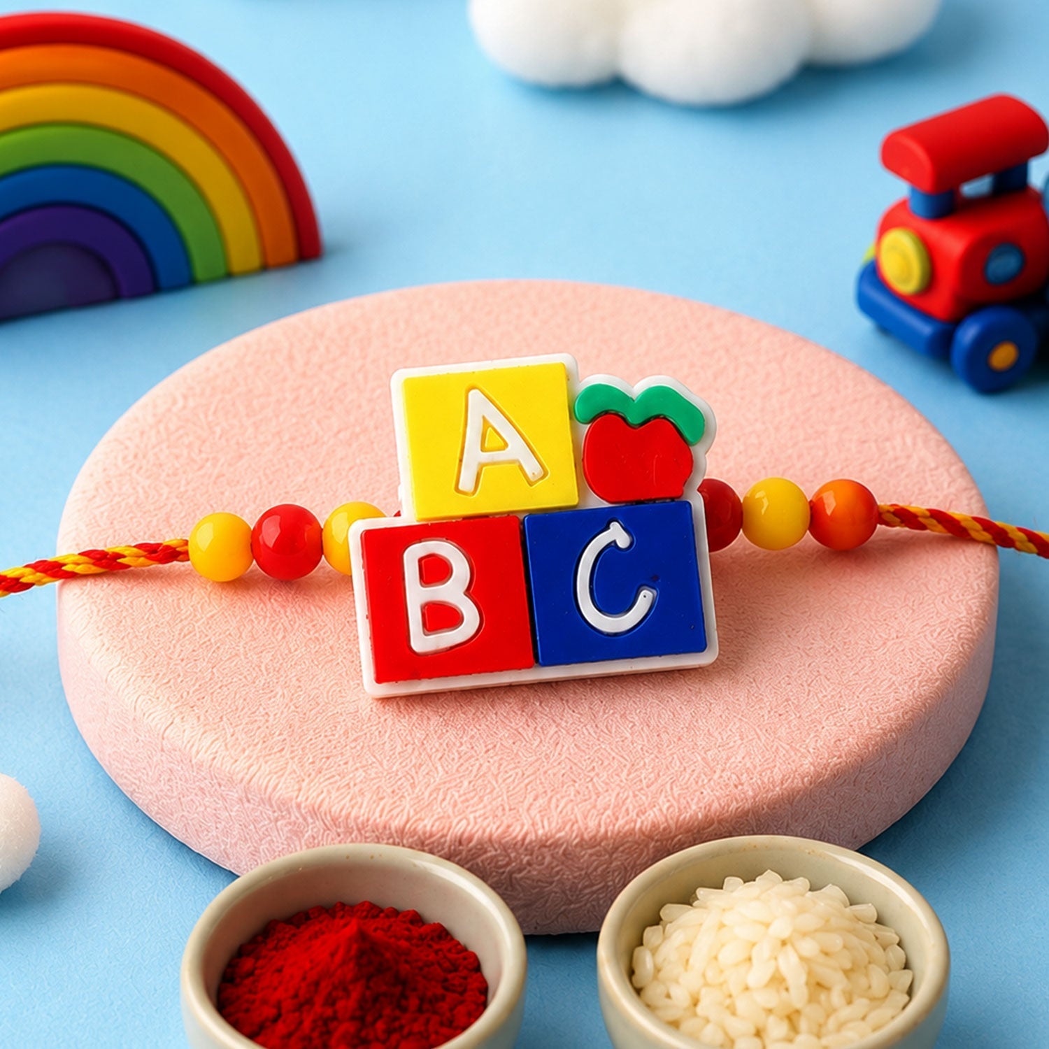 Kids Beaded Rakhi for Brother - Alphabet Blocks Cartoon Design (10pcs)