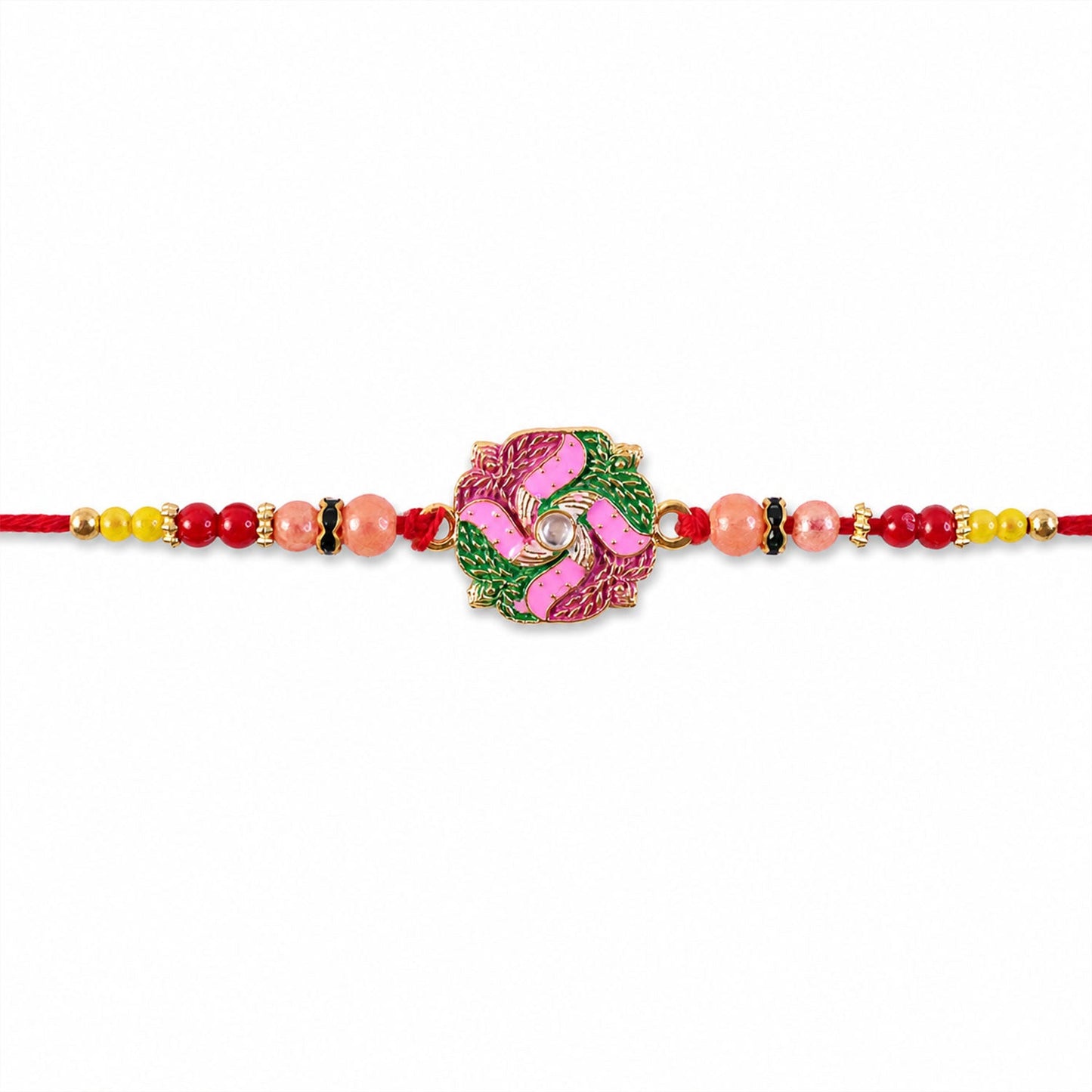 Round Swastik Stone Kundan Rakhi for Brother (5pcs)
