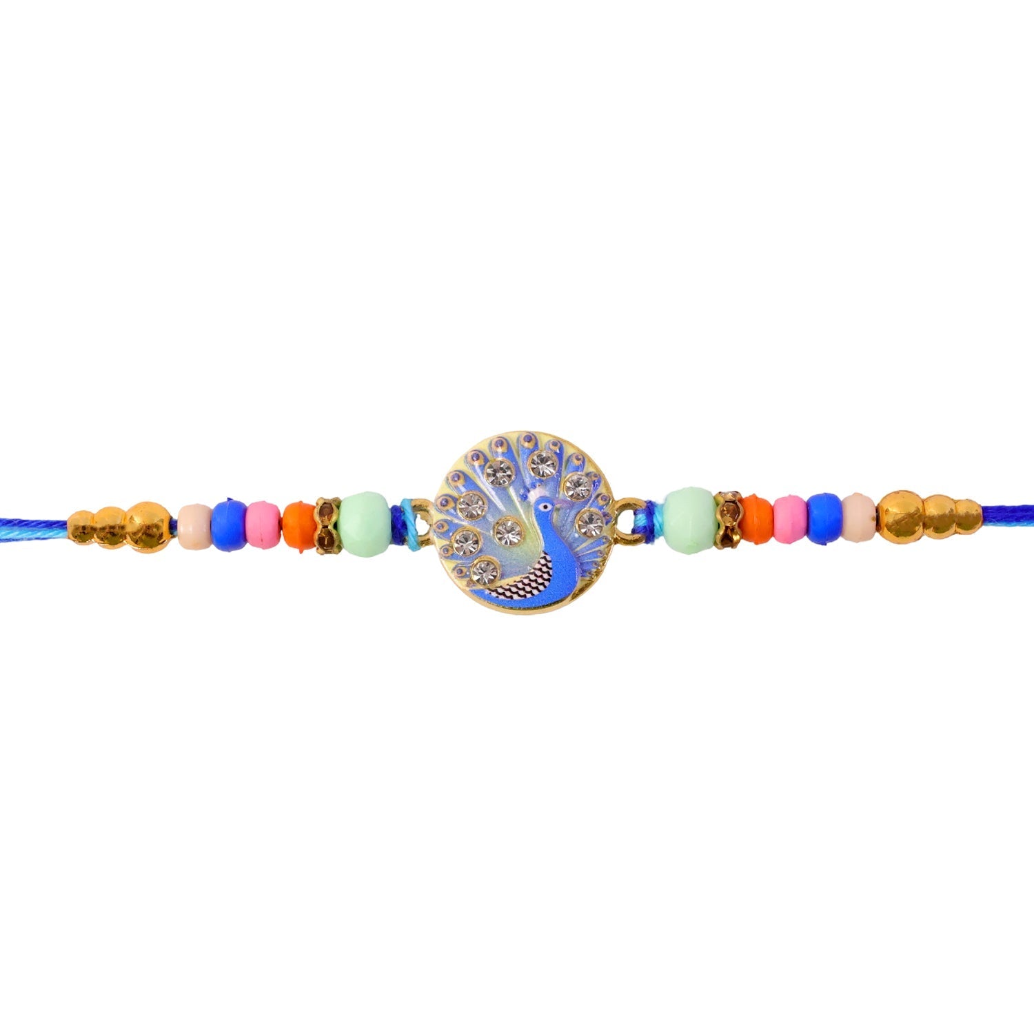 Rakhi for Brother Meenakari Peacock Crystal Beads Design (5pcs)