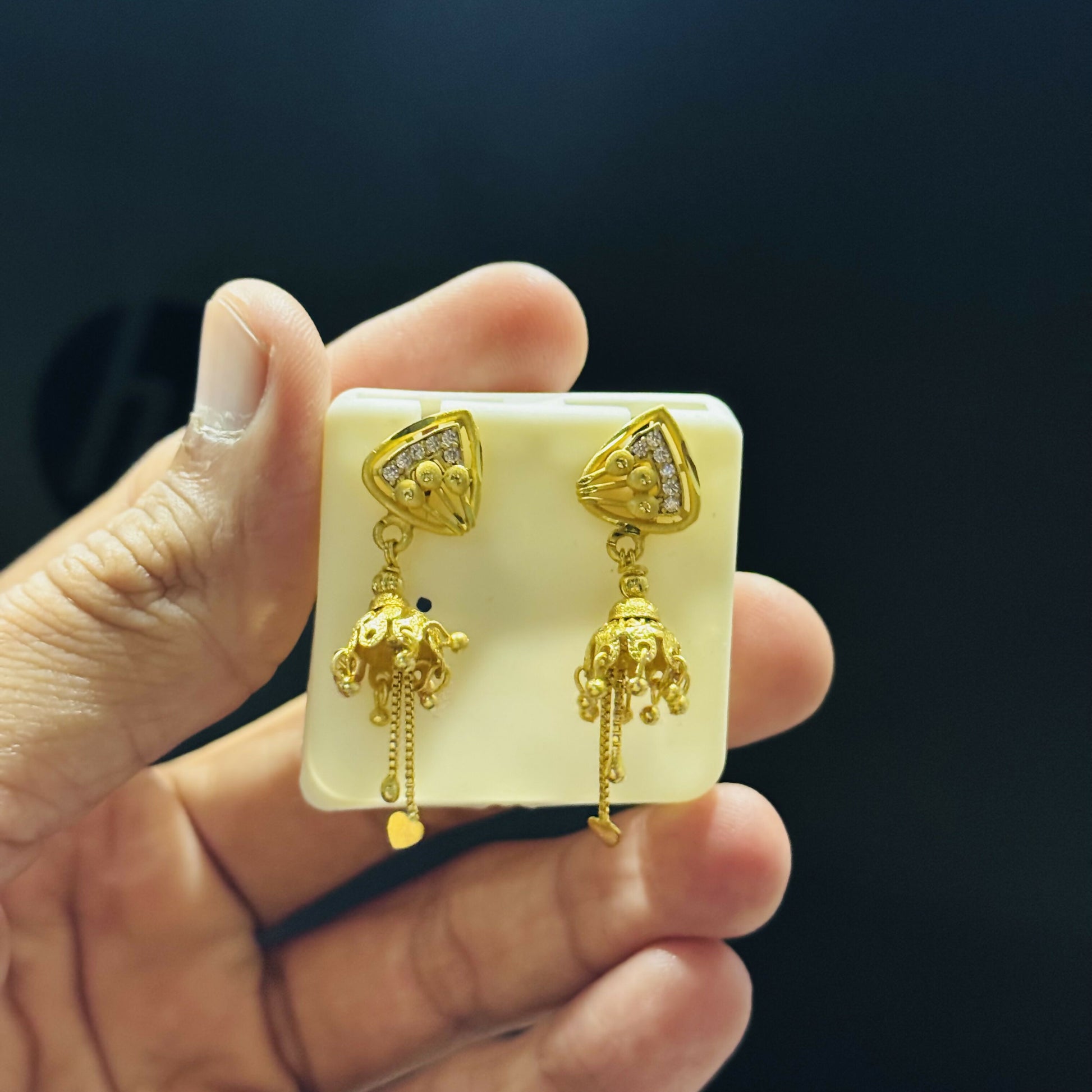 Premium Gold Finish Triangle Jhumki with Chain Tassels