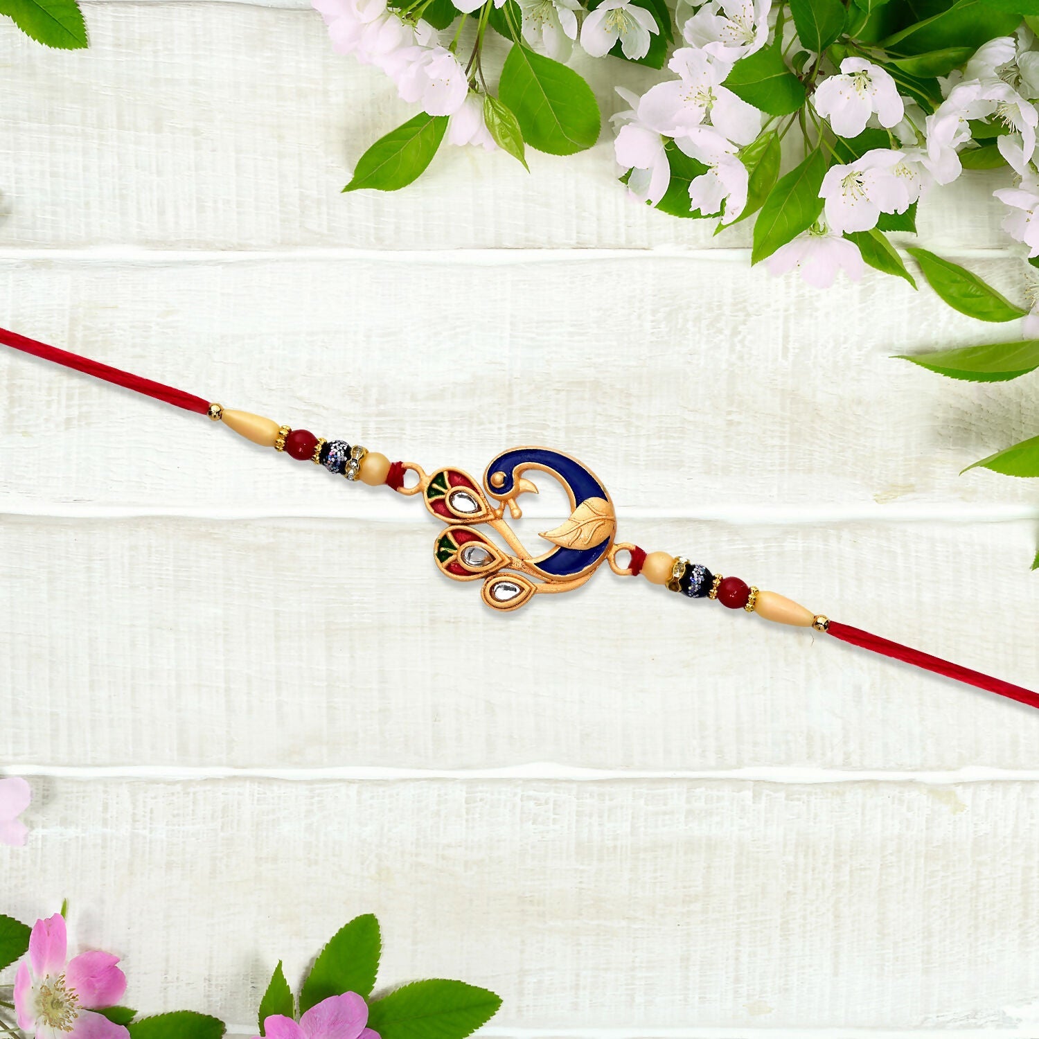 Peacock Meenakari Rakhi Vibrant Traditional Thread for Brother (10pcs)