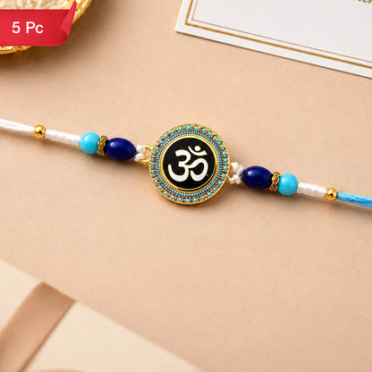 Om Symbol Rakhi Elegant Beaded Design for Raksha Bandhan (5pcs)