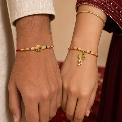 Divine Bracelet Wrist Bhai Bhabhi Rakhi with Medallion and Hand Display for Gifting