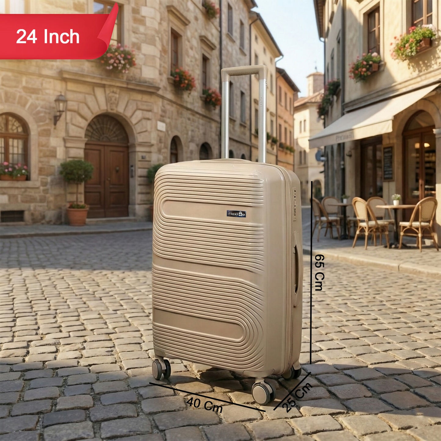 Beige Gold Hard Shell Cabin Trolley Suitcase with Telescopic Handle & 8 Wheels