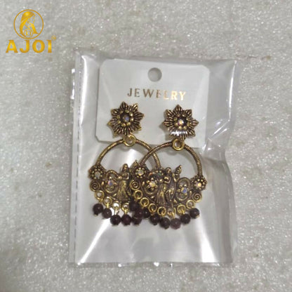 Maroon bead danglers of Radha Krishna chandbali earrings
