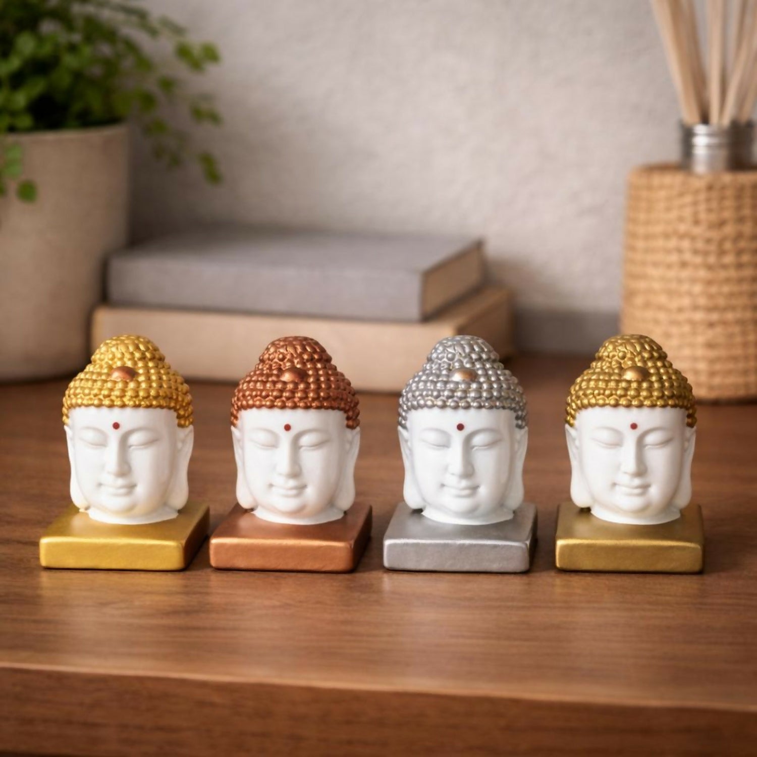 Set of 4 Buddha Head Showpiece for Home Decor