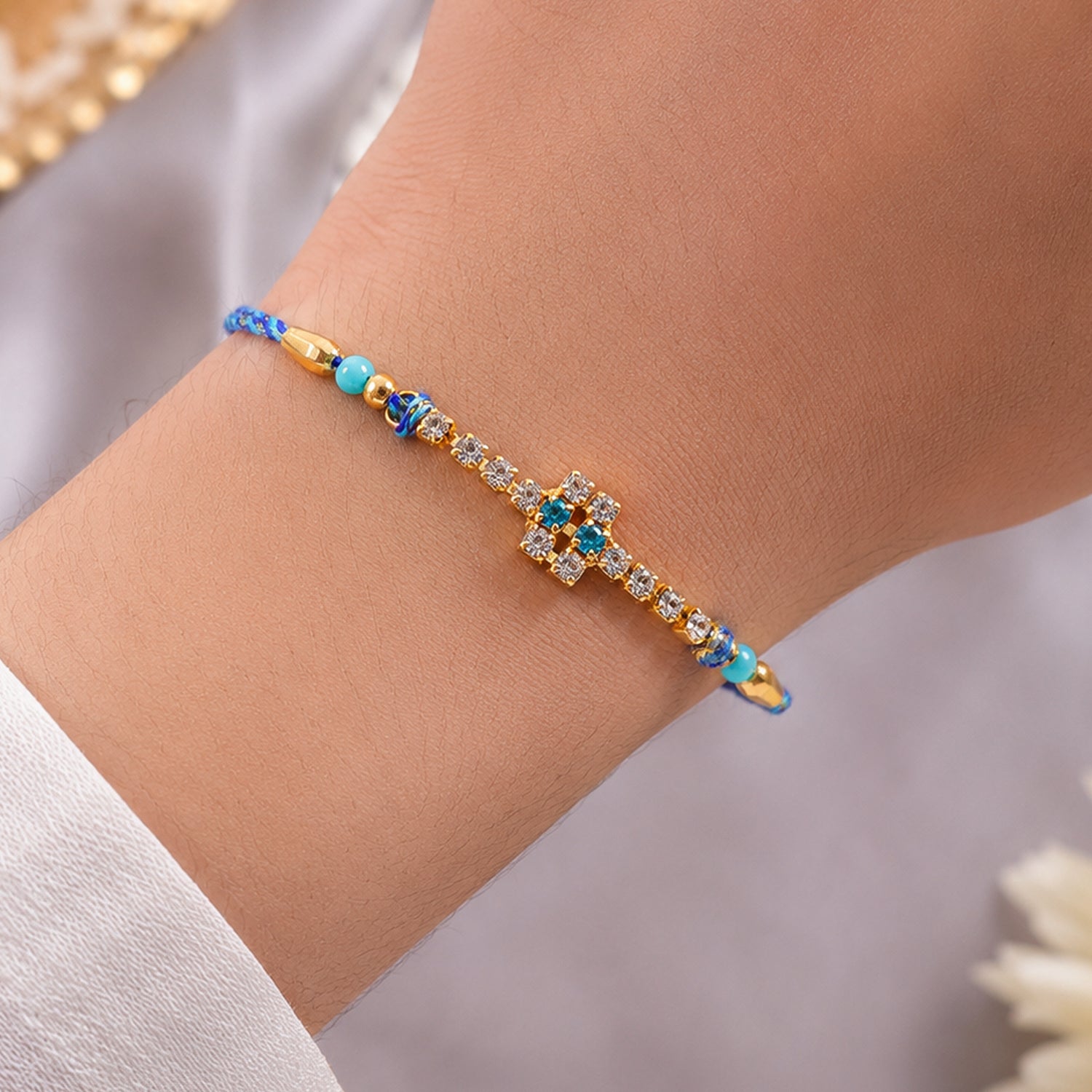 Sparkling Cross Motif Rakhi with AD Stones for Brother (Pack of 6)