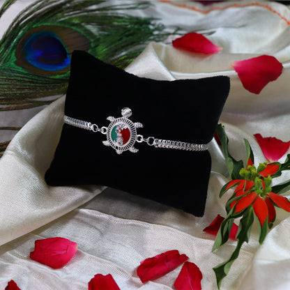Turtle Rakhi for Brother Silver Enamel Chain Design (5pcs)