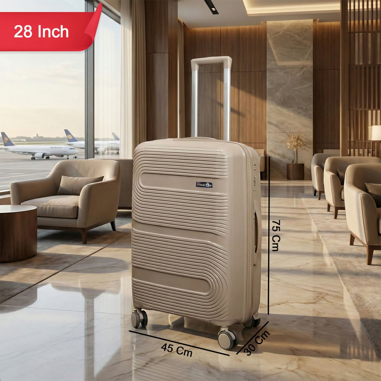 Beige Gold Hard Shell Cabin Trolley Suitcase with Telescopic Handle & 8 Wheels