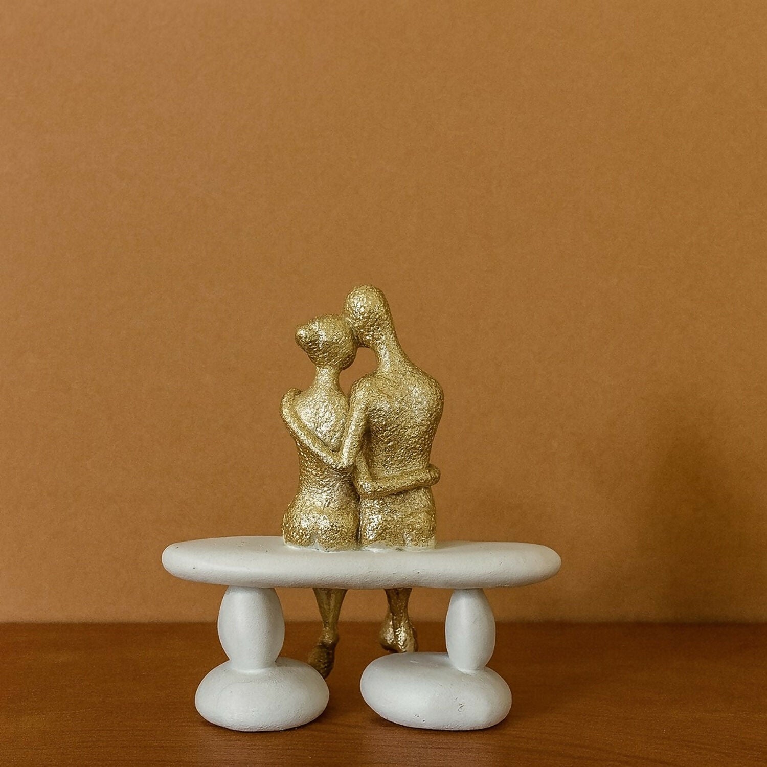 Golden Couple Sitting on Bench Showpiece for Home Decor & Romantic Gifting
