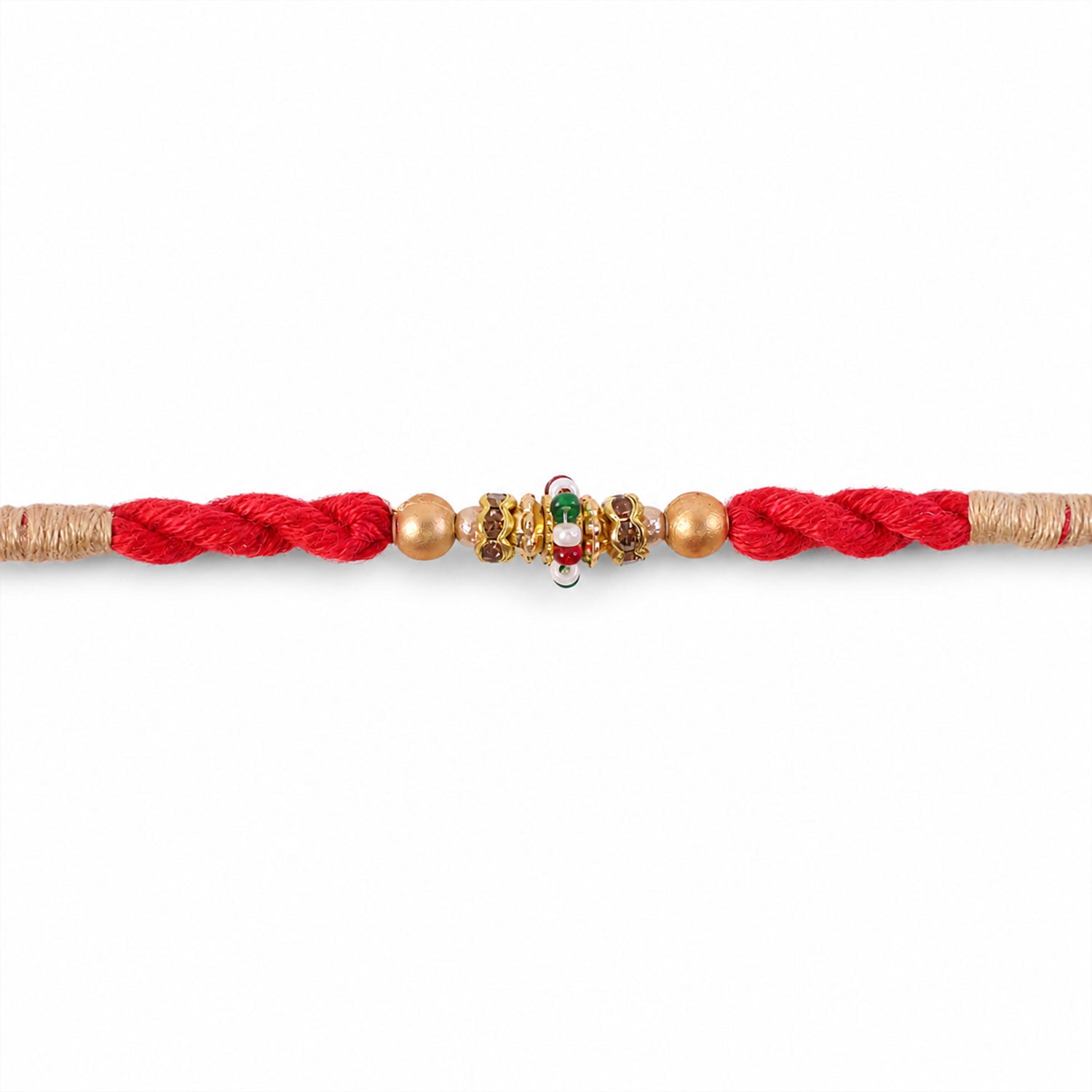 Red Twisted Cord Rakhi with a Colourful Enamel Bead and Gold Accents