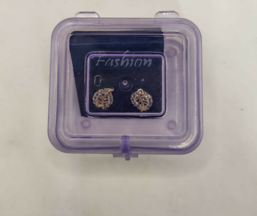 Rose Gold Leaf Stud Earrings with AD for women and girls