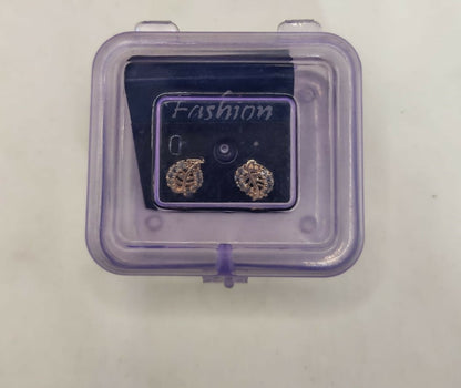 Rose Gold Leaf Stud Earrings with AD for women and girls