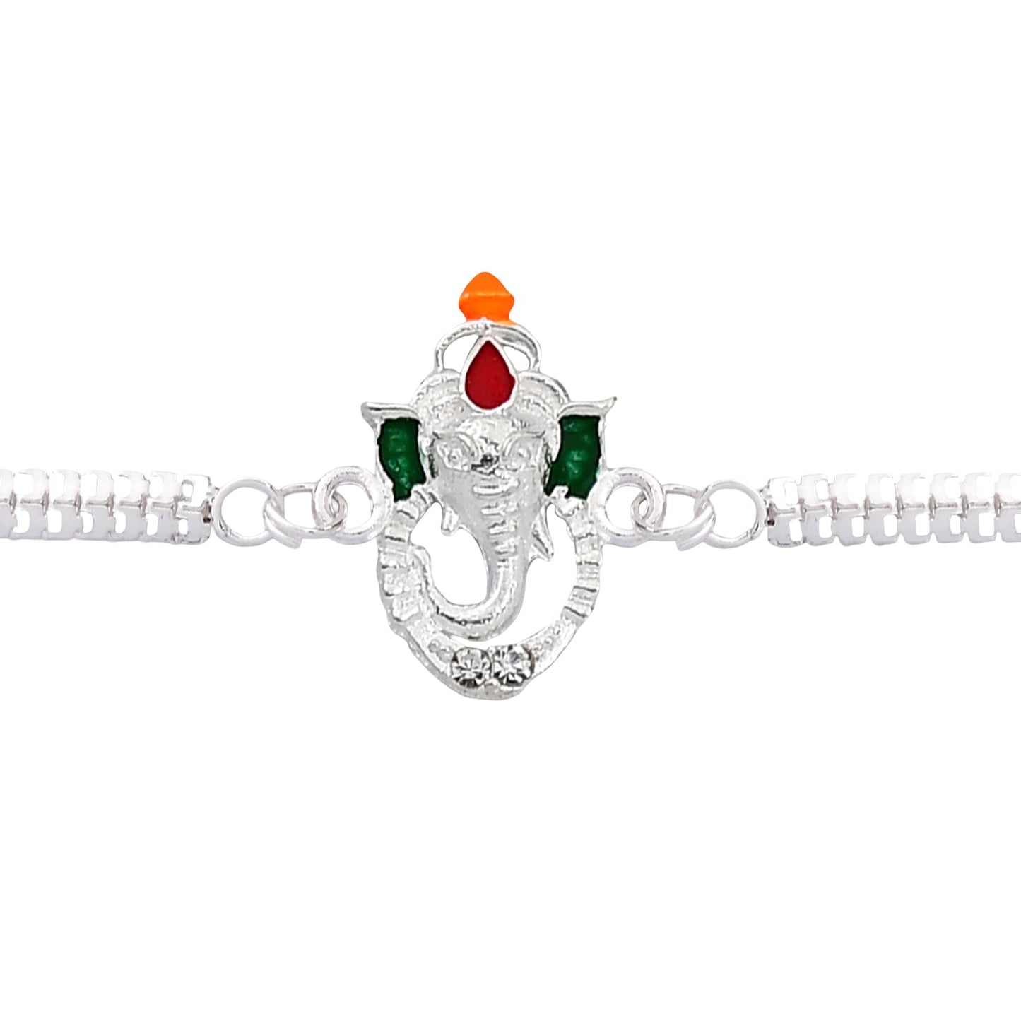 Ganesha Rakhi Stylish Enamel & Silver Chain for Brothers (5pcs)