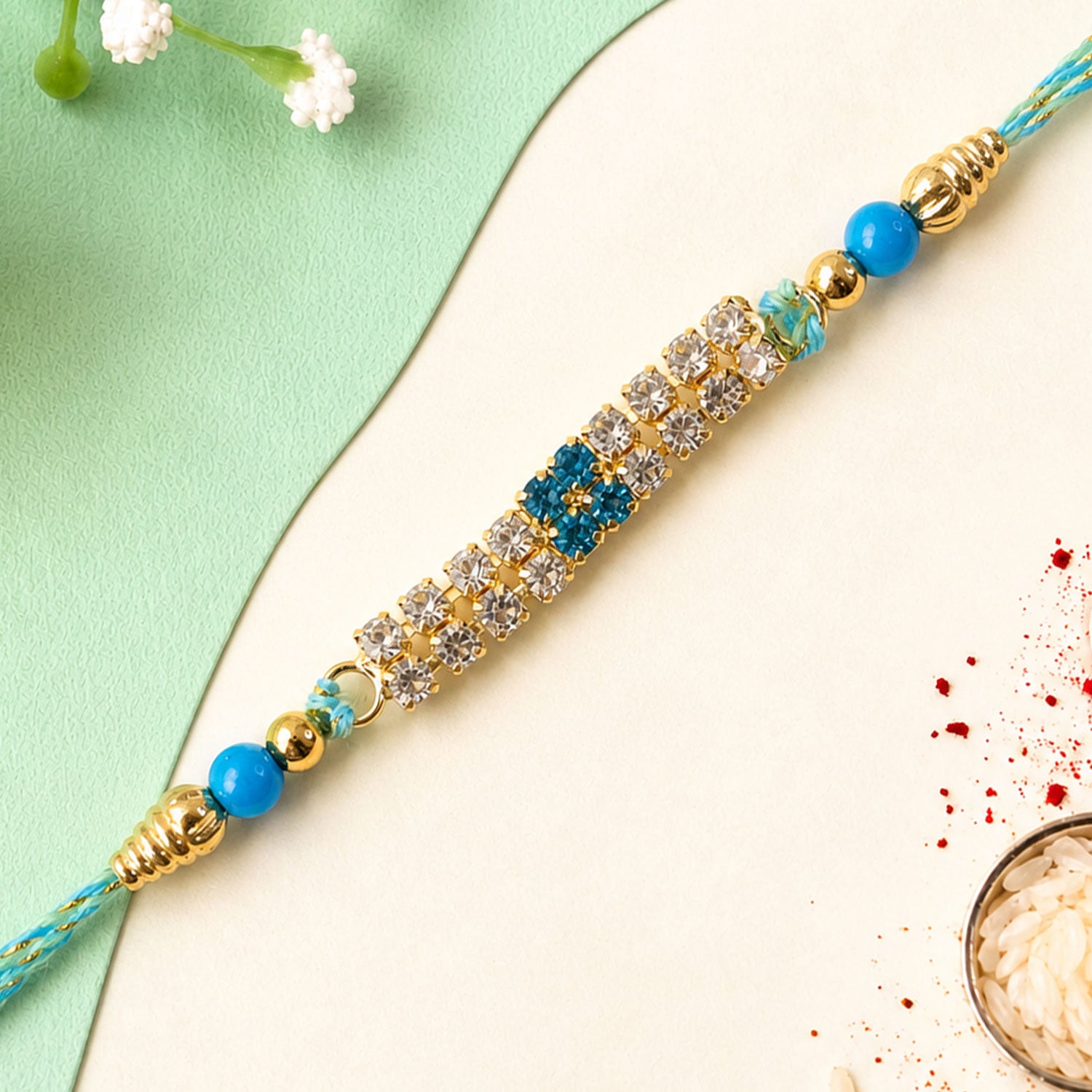 Rectangular Bar Motif Rakhi with Mix Colour Stones (Pack of 6)