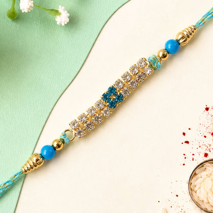 Rectangular Bar Motif Rakhi with Mix Colour Stones (Pack of 6)