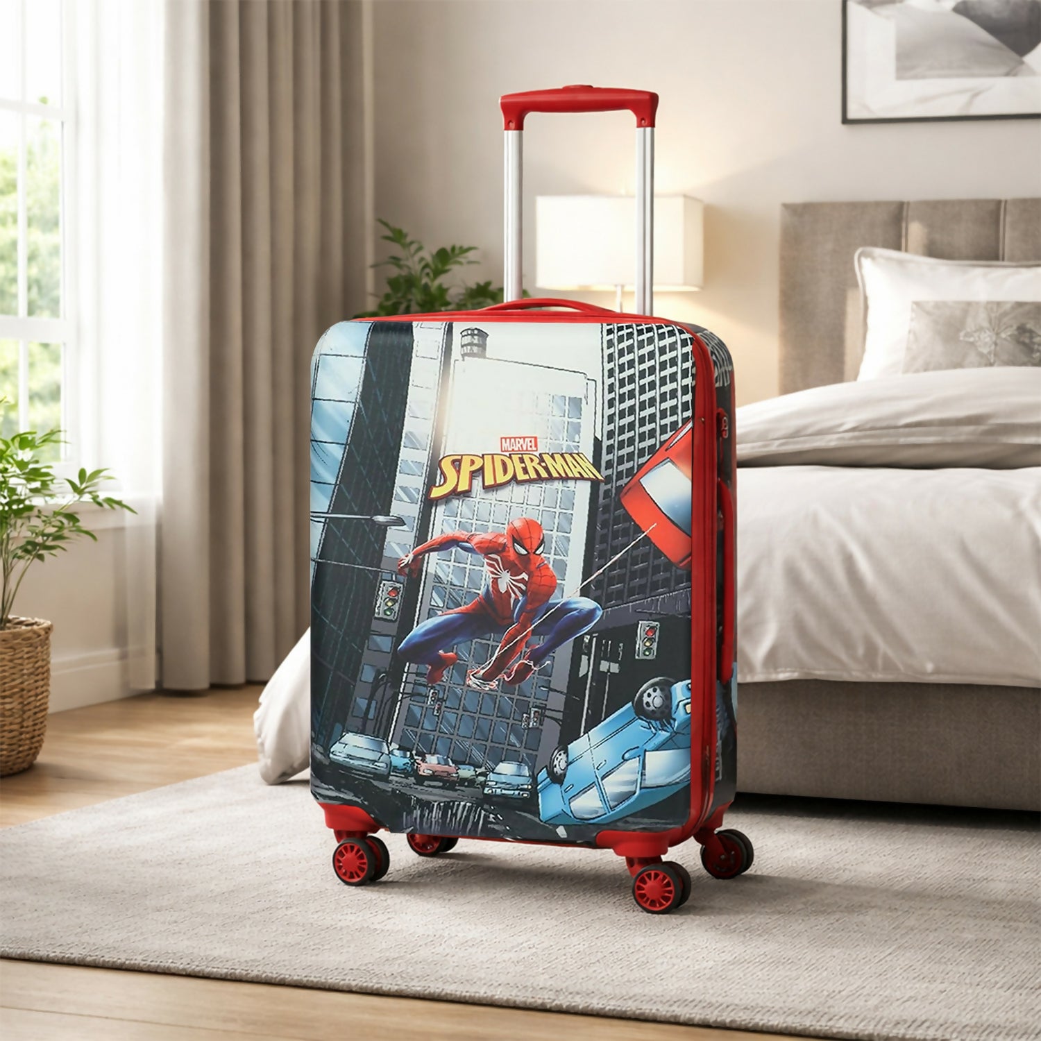 Novex Marvel Spiderman Kids Polycarbonate Trolley Bag for Boys Travel Luggage with 4 Spinner Wheel (18 Inch)