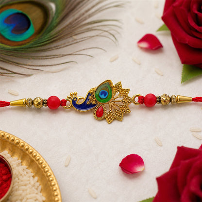 Peacock Rakhi, Vibrant Enamel & Beadwork Design (10pcs)