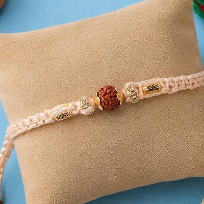 Beautiful Silver Style Rakhi with Soft Beads, Stone Detail and Premium Festive Look