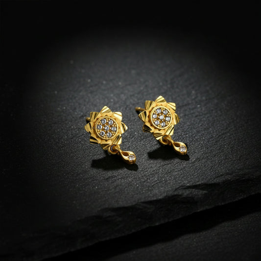 Floral Inspired Gold Finish Drop Earrings with Sparkling Stone Detail