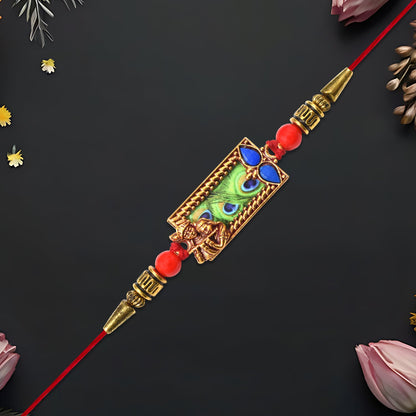 Radha Krishna Rakhi Mor Pankh Design for Brothers on Raksha Bandhan (10pcs)