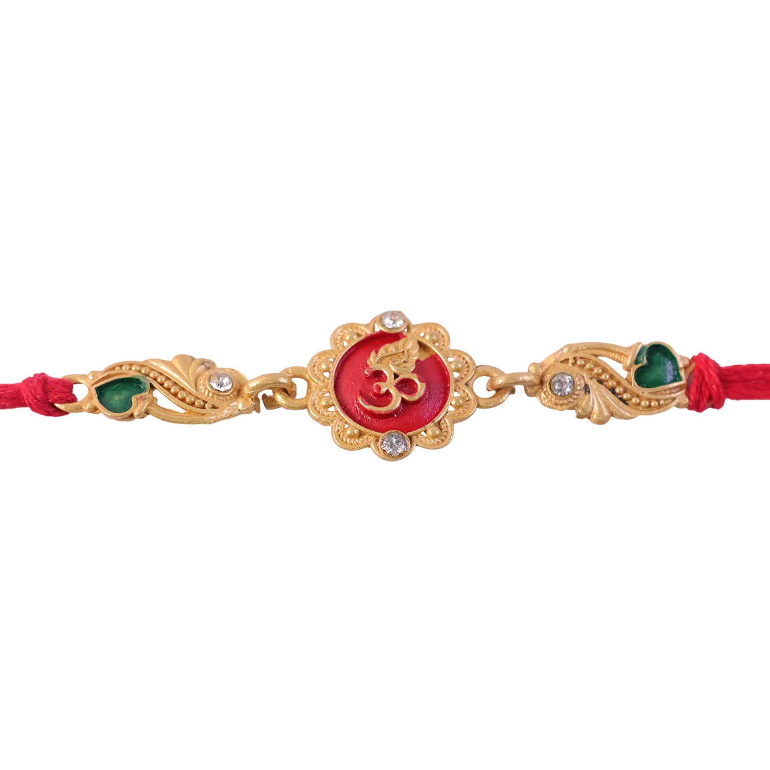 Elegant Rakhi featuring Om Plaque, crystal accents and thread style for Gift Styling