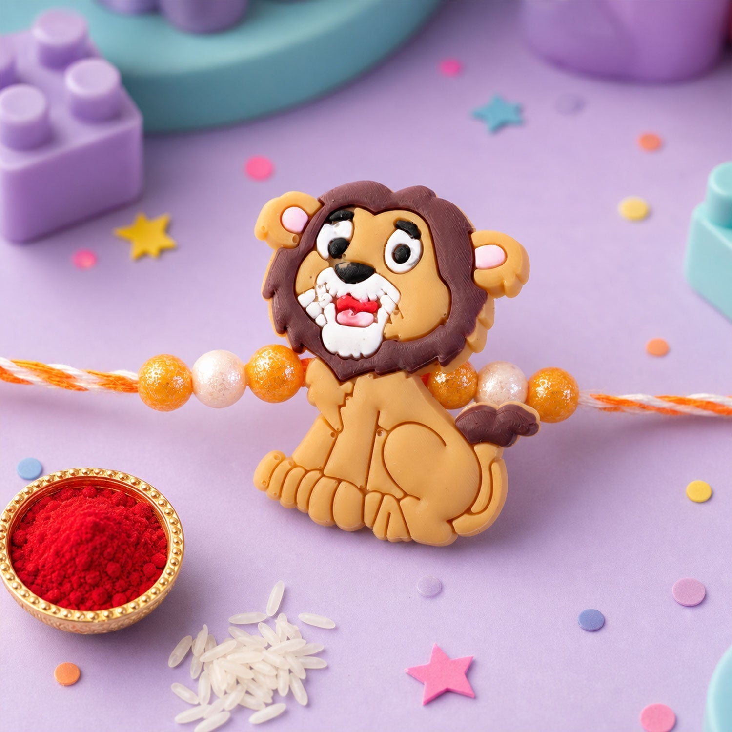 Lion Character Kids Beaded Rakhi for Brothers (5pcs)