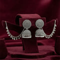 Oxidized Silver Traditional Jhumka Earrings with Chain Link