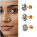 Diamond Nose Pin – Classic Floral 18K Gold Stud Combo Pack of 3