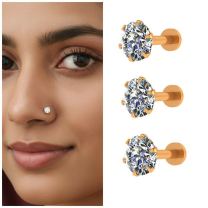 Classic floral diamond nose pin in 18K gold with brilliant round-cut diamond