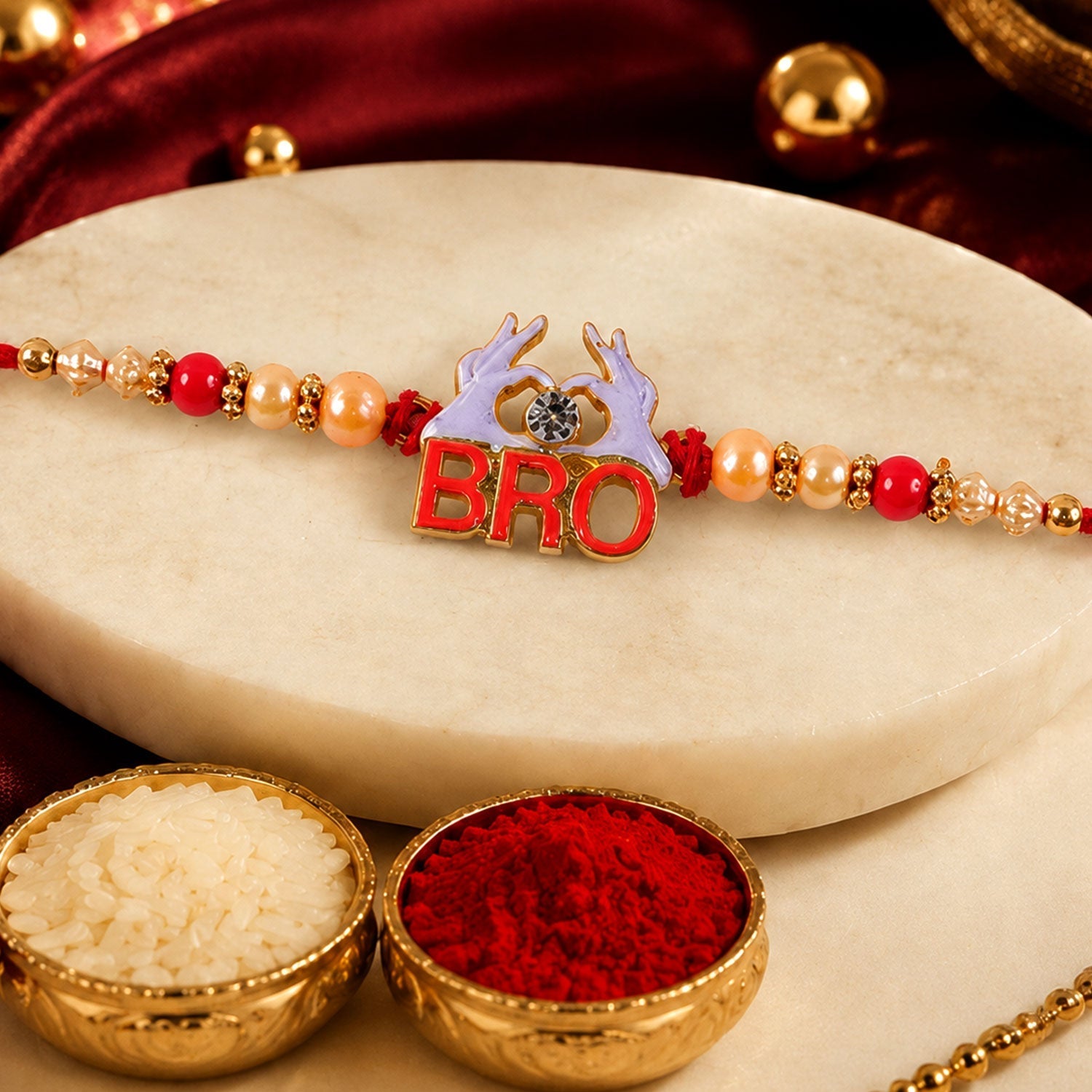 Bro Written Designer Stone-Studded Beaded Rakhi for Brother (5pcs)