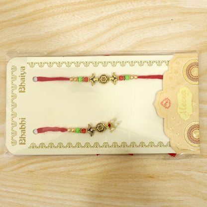 Graceful Floral Cluster Bhai Bhabhi Rakhi with Flower Center and Beads for Gifting