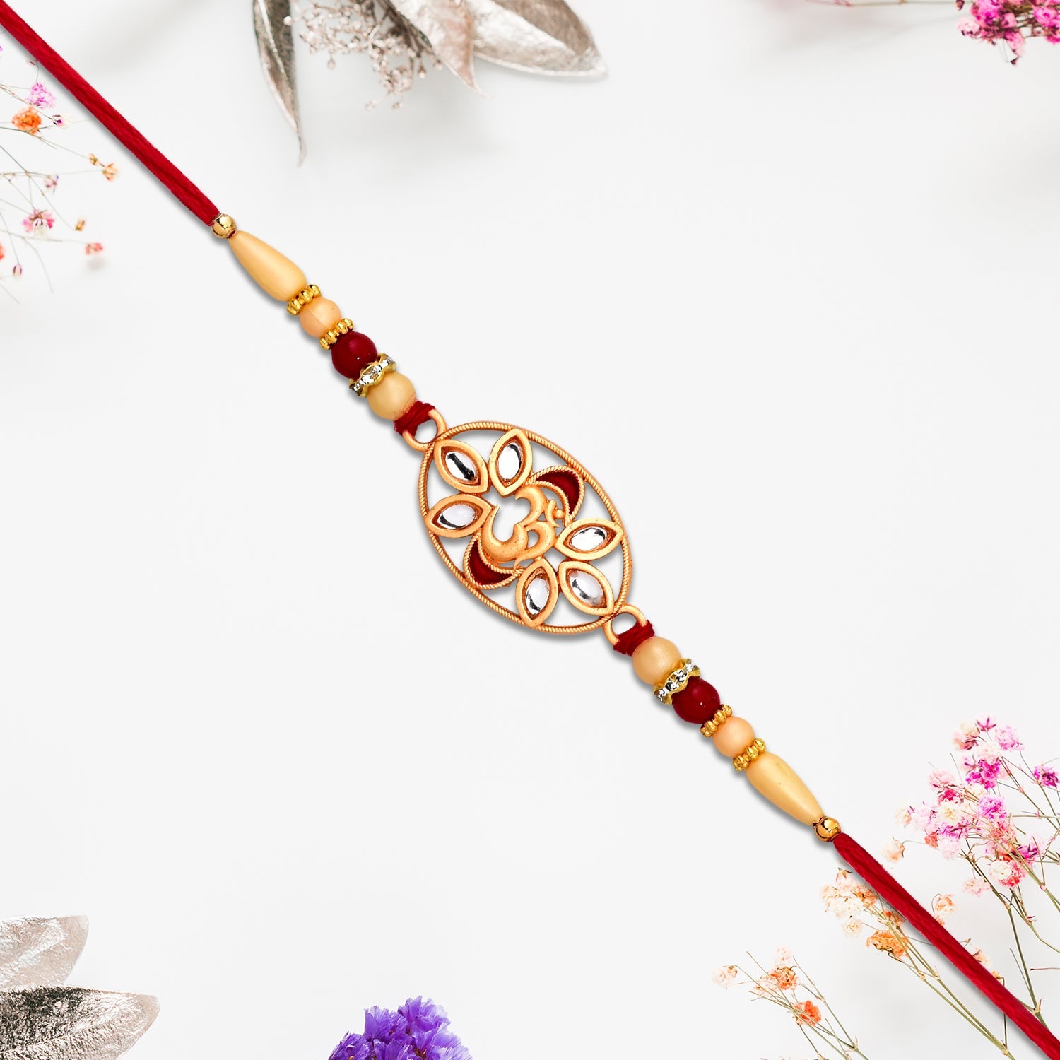 Om Kundan Rakhi Elegant Pearl Bead Design for Brother (10pcs)