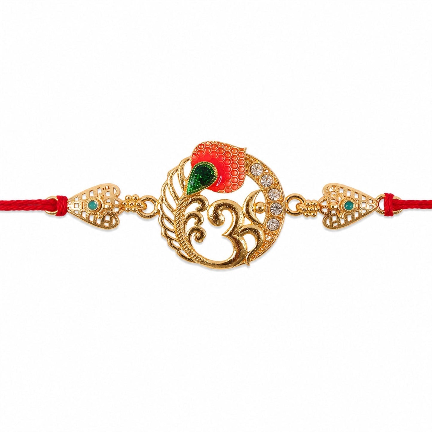 Om Peacock Designer Rakhi with Kundan Beaded Detail (5pcs)
