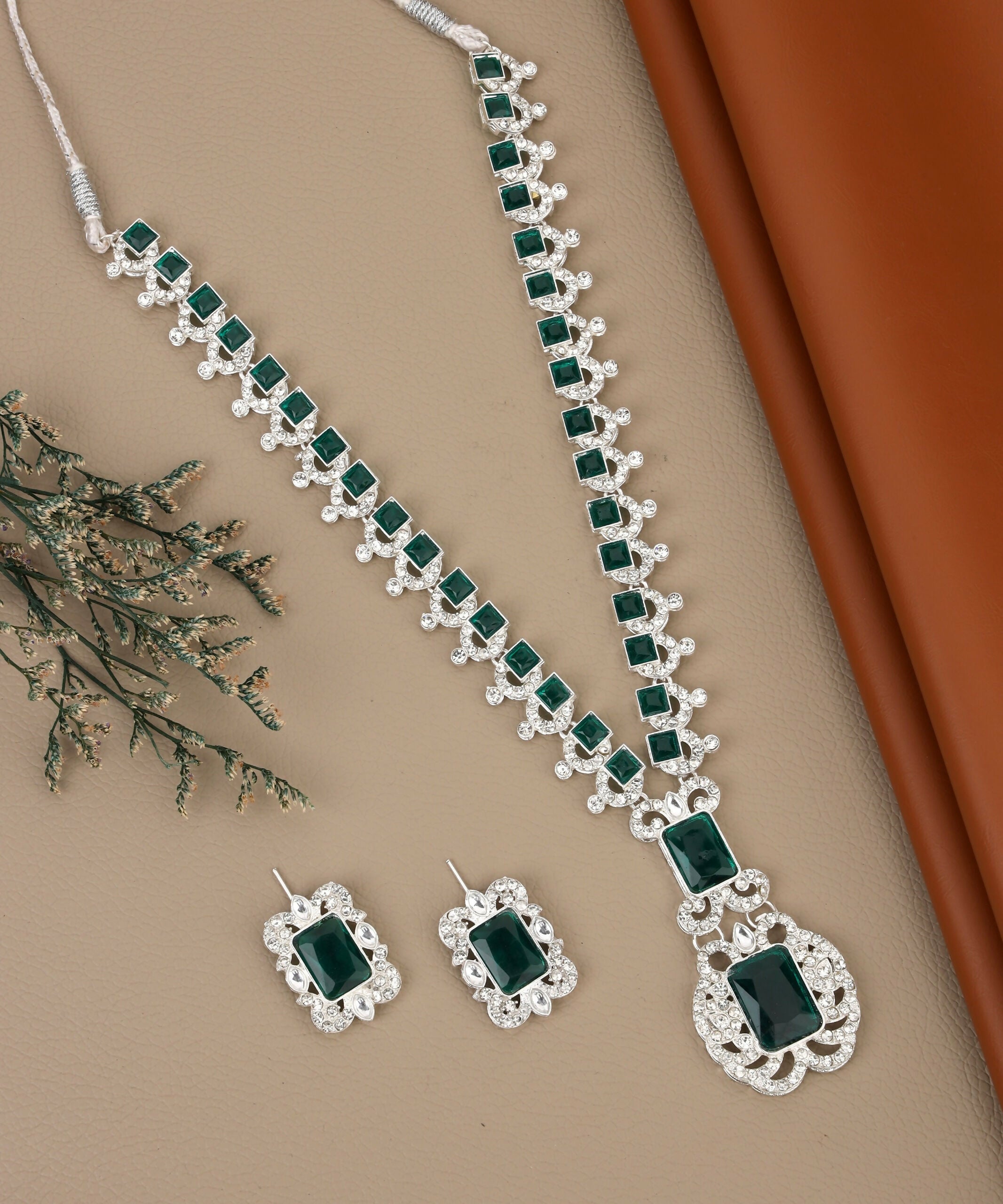 Silver-Tone All-Crystal Drop Necklace Set – Elegant Sparkle