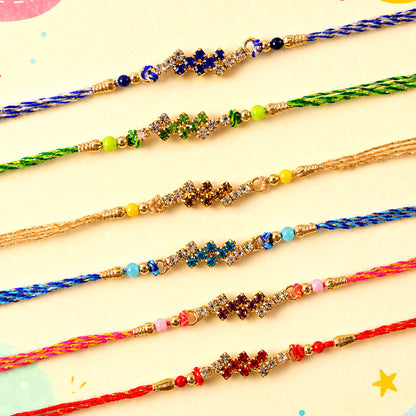 Twin Diamond Cluster Rakhi with AD Sparkle for Brother (Pack of 6)