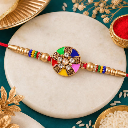 Multicolor Designer Rakhi Floral Embellished Beaded Thread (5pcs)
