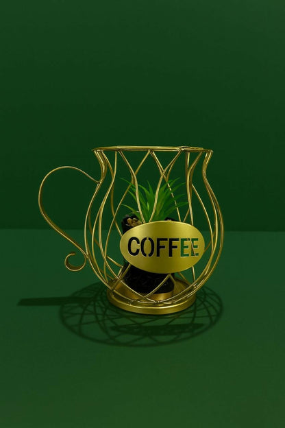 Coffee Cup Metal Planter Holder Decorative Tabletop Plant Pot Stand